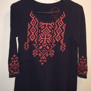 Lucky Brand 3/4 sleeve XS red embroidery shirt